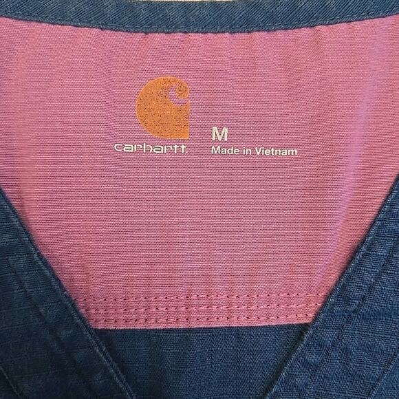 Carhartt Womens Short Sleeve Ripstop V-neck Nursing Scrub Top Sz M Blue Pockets - Picture 2 of 6